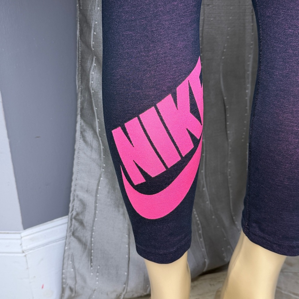 Nike Women’s ' Pink Logo Active Leggings - Black/Purple Heather. Sz M - Picture 2 of 7
